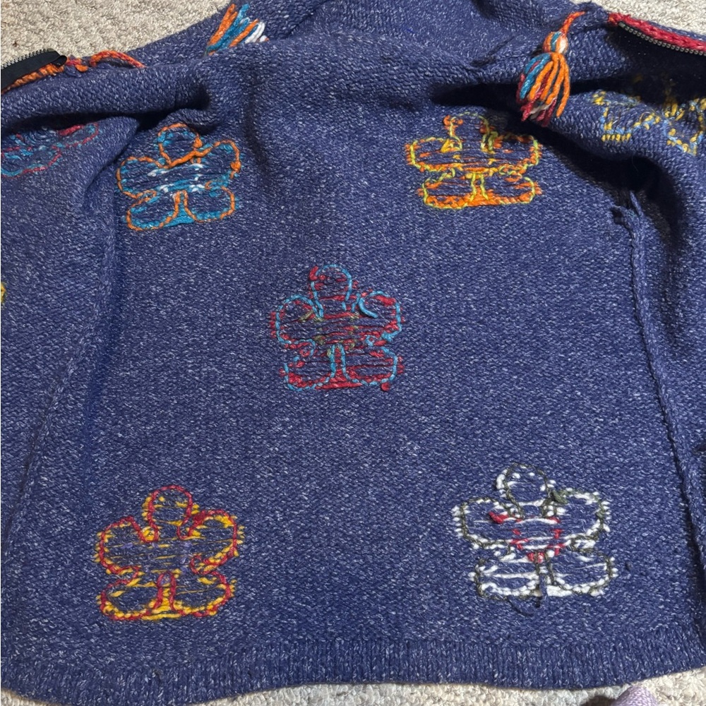 Floral Embroidered Blue Women's wool cardigan - Picture 9 of 16